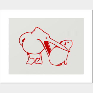 Minimalist art of a funny event with Pelican and Capybara in red ink Posters and Art